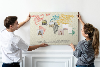 Cork board World map made of letters