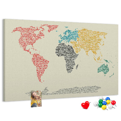 Cork board World map made of letters