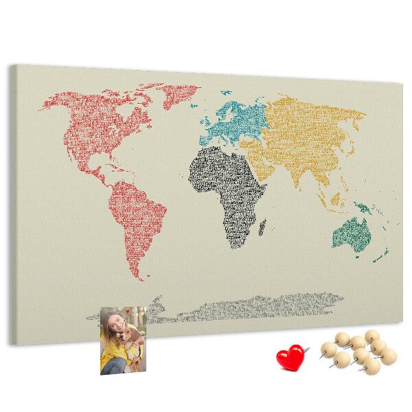 Cork board World map made of letters