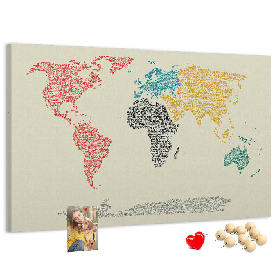 Cork board World map made of letters