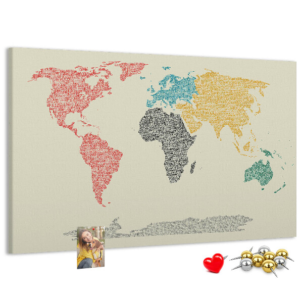 Cork board World map made of letters