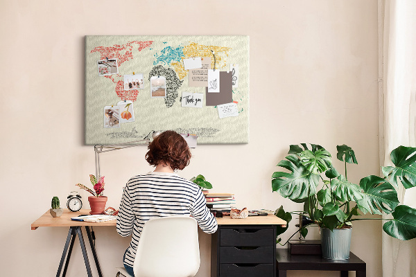 Cork board World map made of letters
