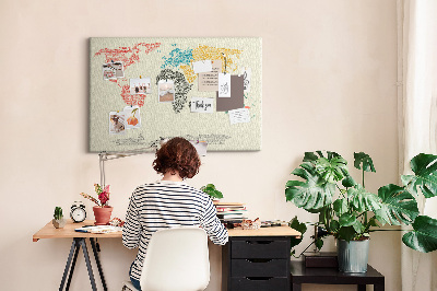 Cork board World map made of letters