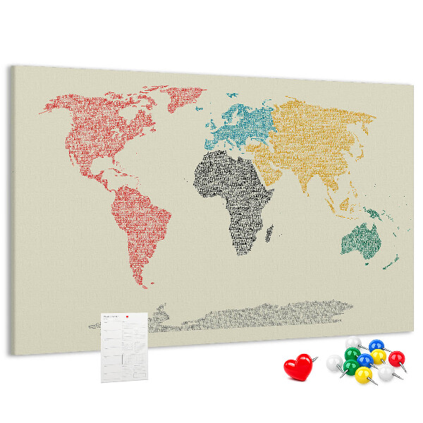 Cork board World map made of letters