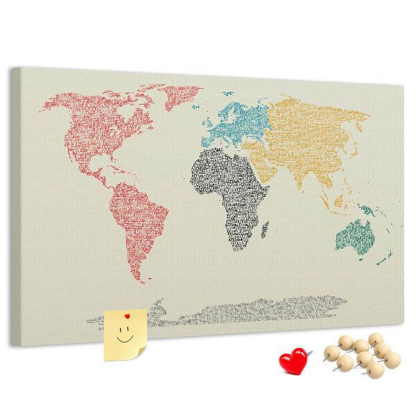 Cork board World map made of letters
