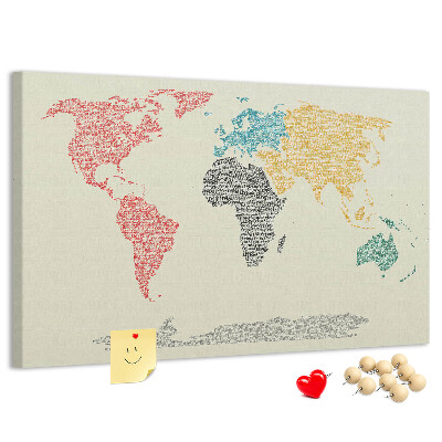 Cork board World map made of letters