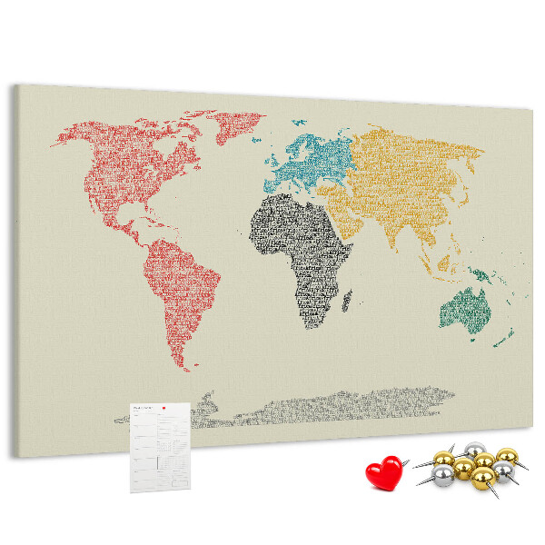 Cork board World map made of letters