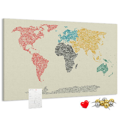 Cork board World map made of letters
