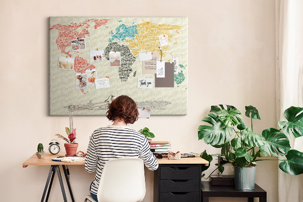 Cork board World map made of letters