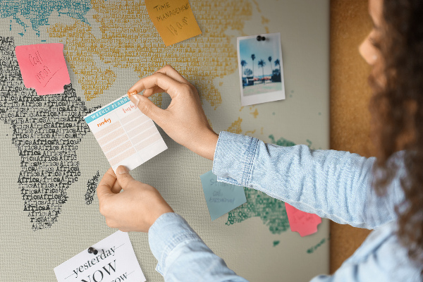 Cork board World map made of letters