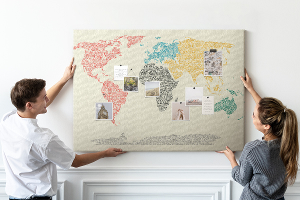 Cork board World map made of letters