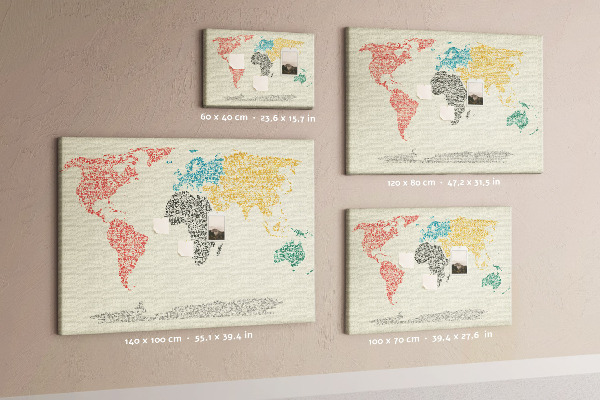Cork board World map made of letters