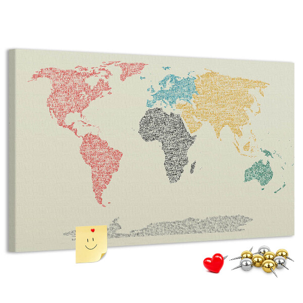Cork board World map made of letters