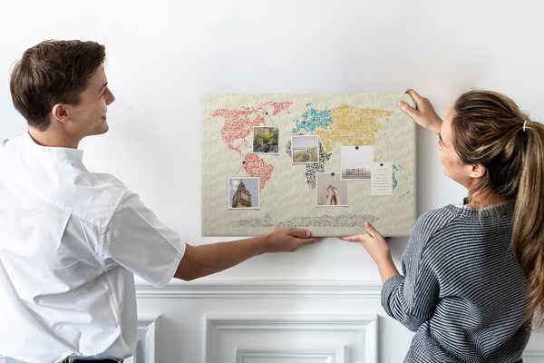 Cork board World map made of letters