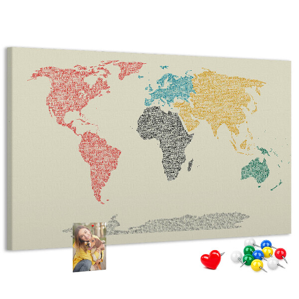 Cork board World map made of letters