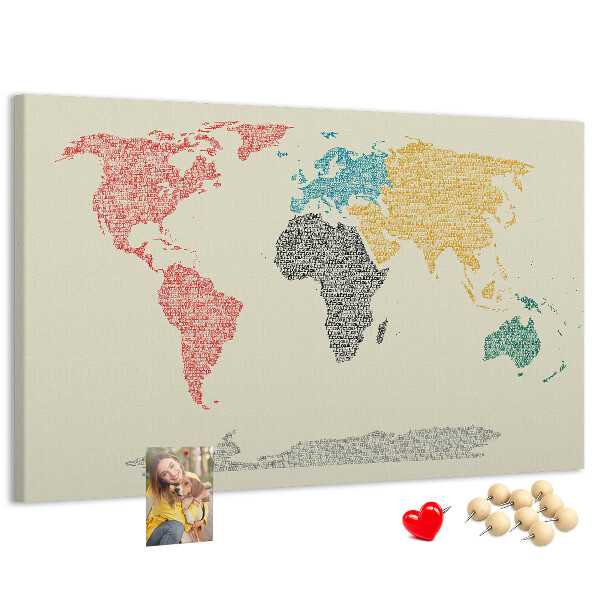 Cork board World map made of letters