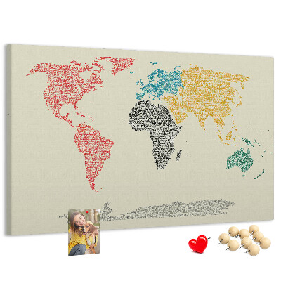 Cork board World map made of letters