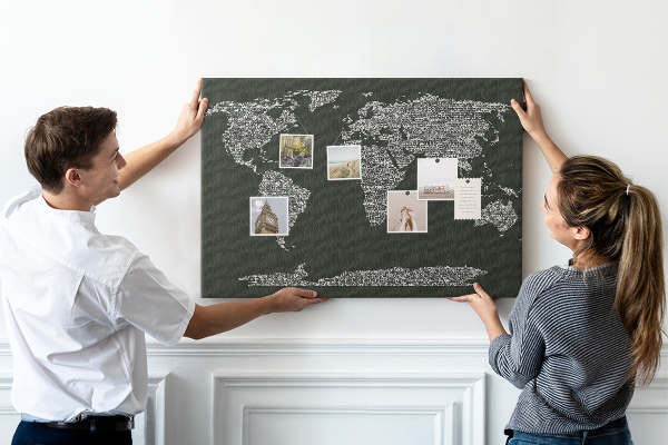 Cork display board Continent names