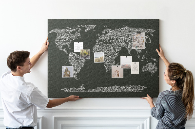 Cork display board Continent names