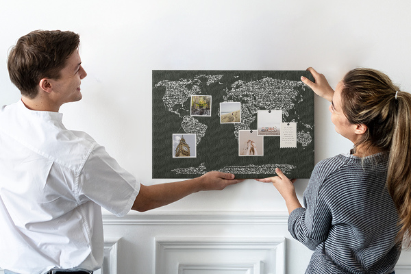 Cork display board Continent names
