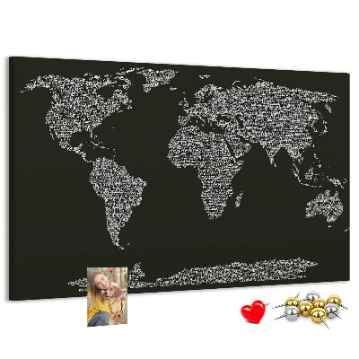 Cork display board Continent names