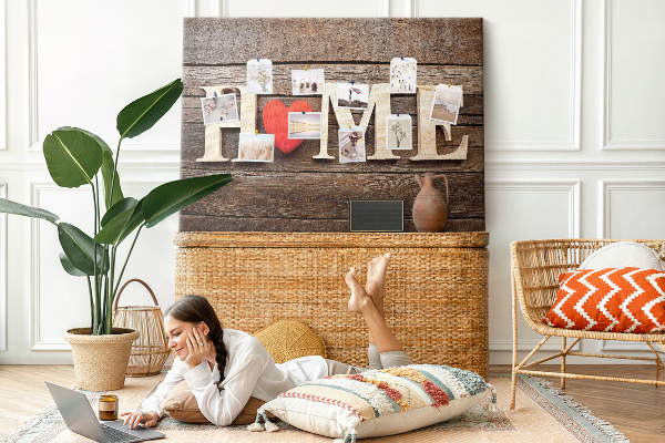 Cork memo board Home lettering