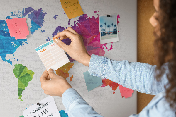 Cork display board Abstract world map