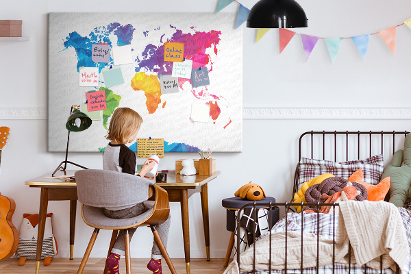 Cork display board Abstract world map