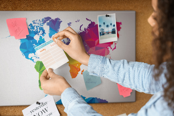 Cork display board Abstract world map