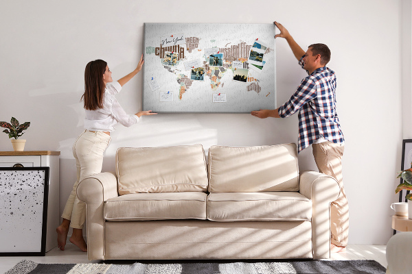 Cork memo board World map colorful letters