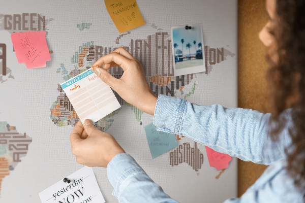 Cork memo board World map colorful letters