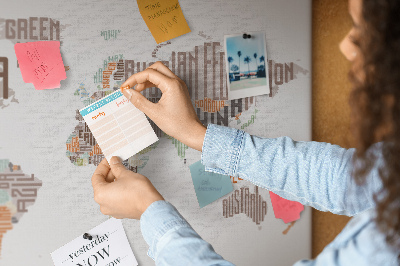 Cork memo board World map colorful letters
