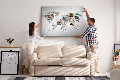 Cork memo board World map colorful letters