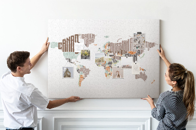 Cork memo board World map colorful letters