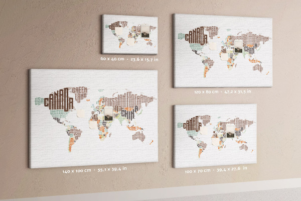 Cork memo board World map colorful letters
