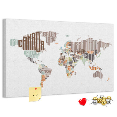 Cork memo board World map colorful letters