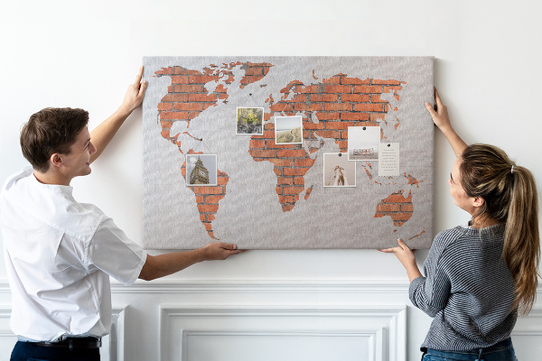 Cork display board Brick world map