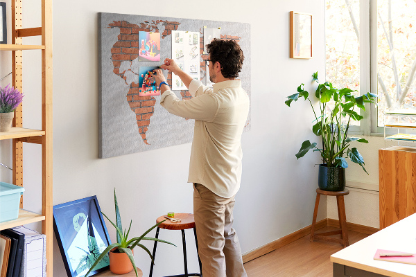 Cork display board Brick world map