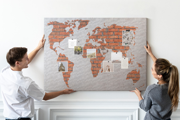 Cork display board Brick world map