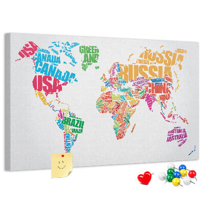 Cork board Colorful country names