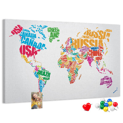 Cork board Colorful country names
