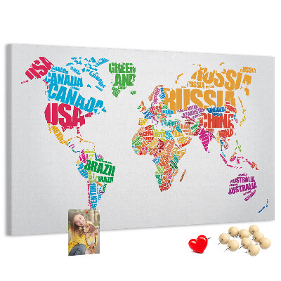 Cork board Colorful country names