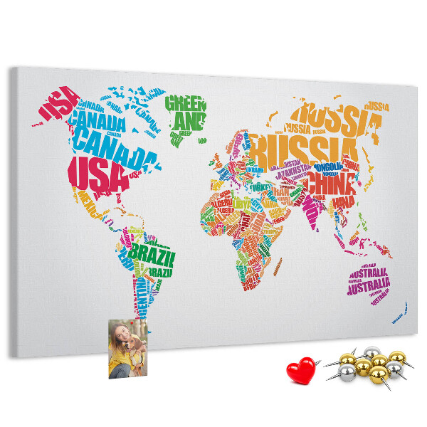 Cork board Colorful country names