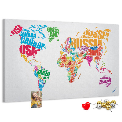 Cork board Colorful country names