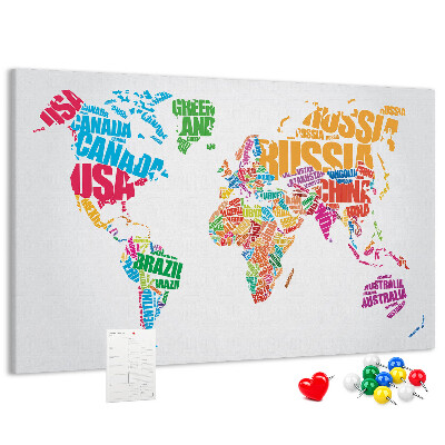 Cork board Colorful country names