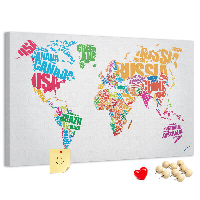 Cork board Colorful country names