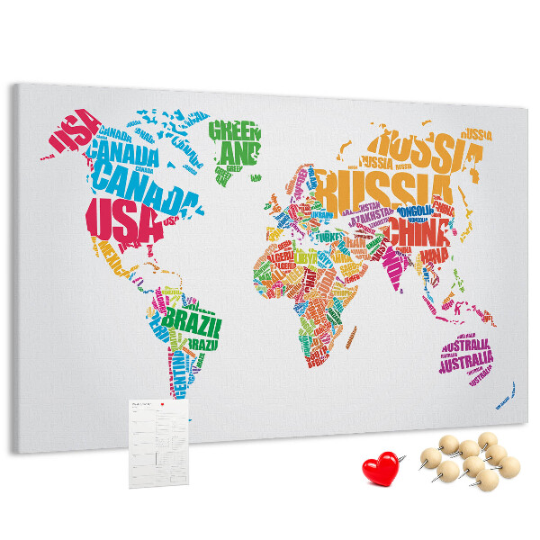 Cork board Colorful country names