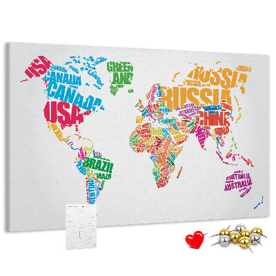 Cork board Colorful country names