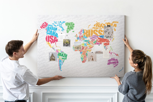 Cork board Colorful country names