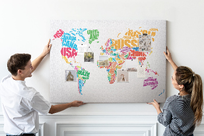 Cork board Colorful country names